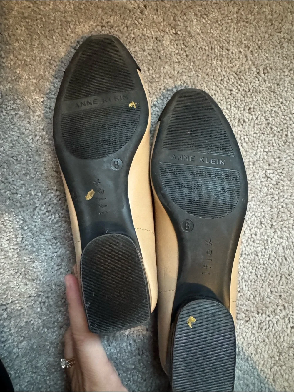 Anne Klein Beige Flats with Black Cap Toe